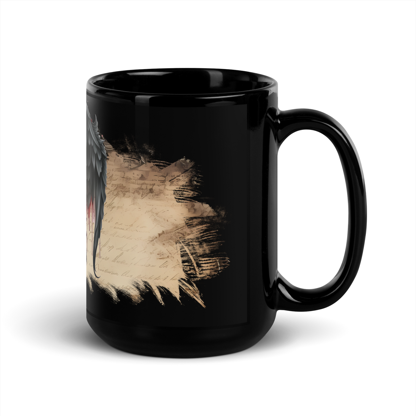 Black glossy Mug - gothic wings and rose