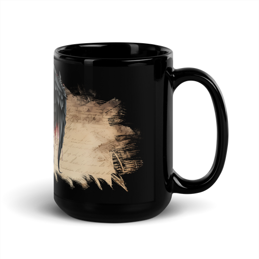 Black glossy Mug - gothic wings and rose