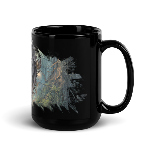 Black glossy Mug - gothic castle and wings