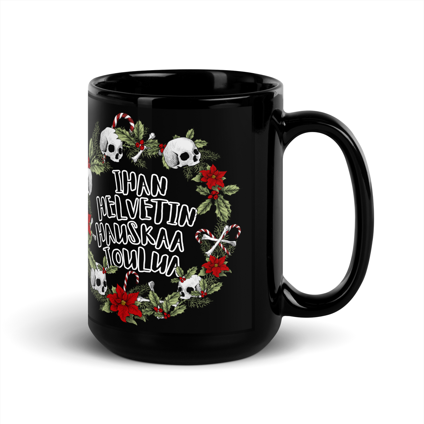 Black shiny Mug - a hell of a merry Christmas, wreath