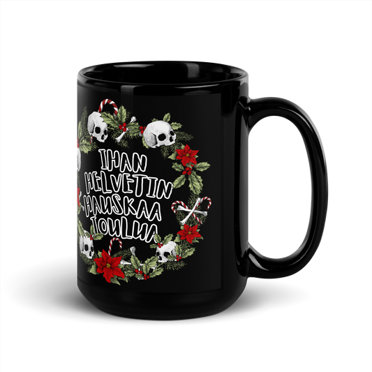 Black shiny Mug - a hell of a merry Christmas, wreath