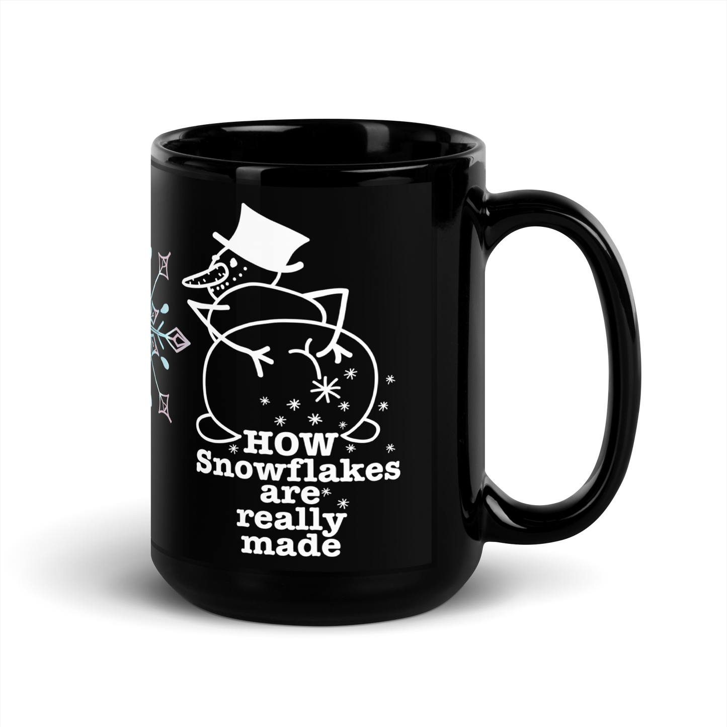 Shiny black Mug - snowflakes made