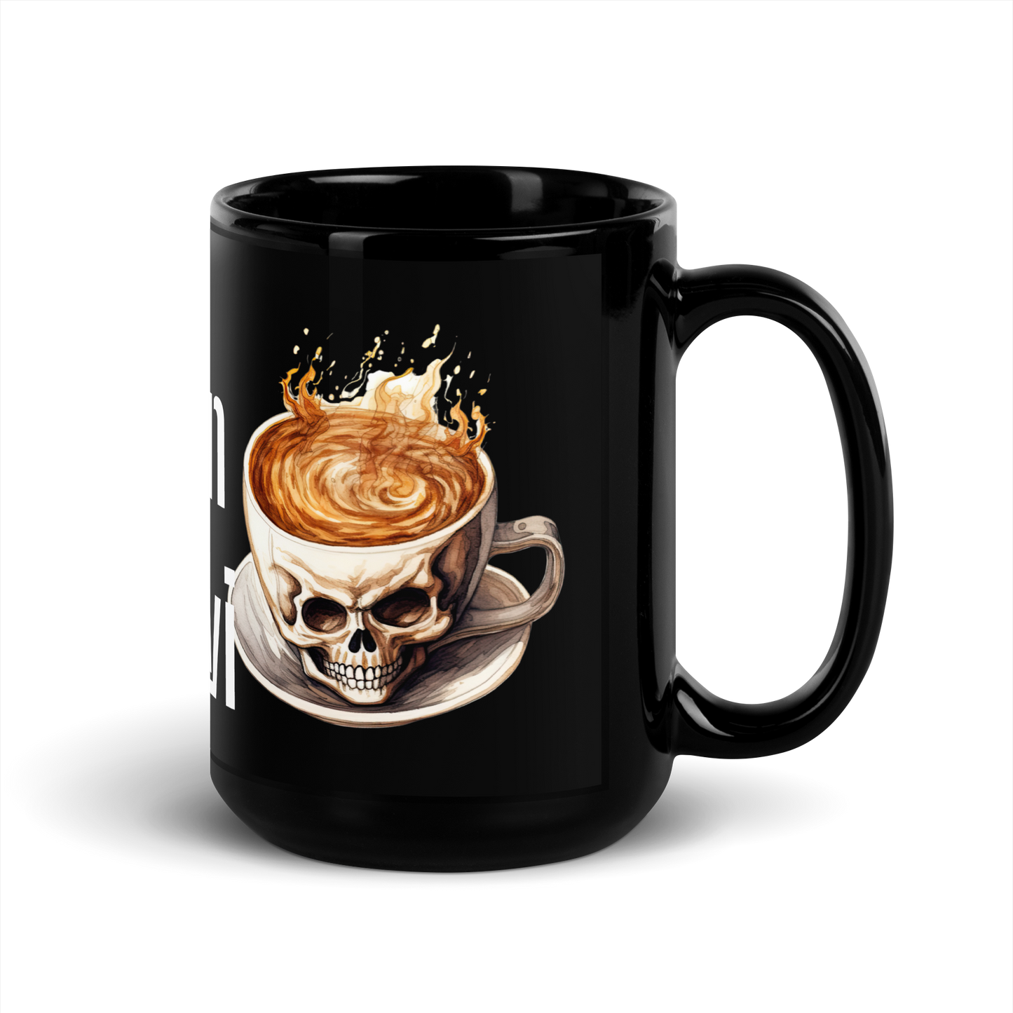 Black glossy Mug - first coffee skull