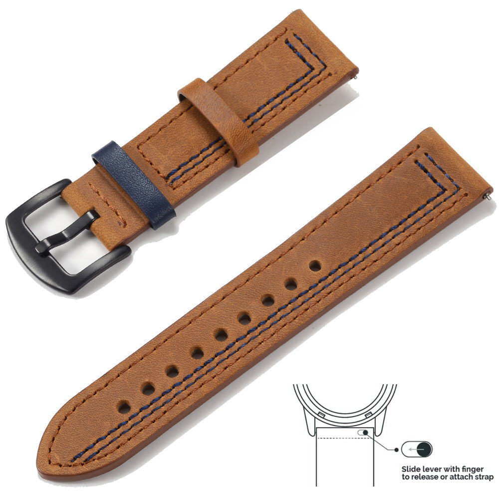 Grained Leather Strap For Quick Release Hand Made Retro