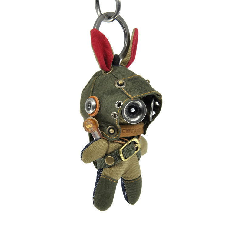 Original Personality Creative Military Uniform Series Rabbit Doll Steampunk Style Bag Key Pendant