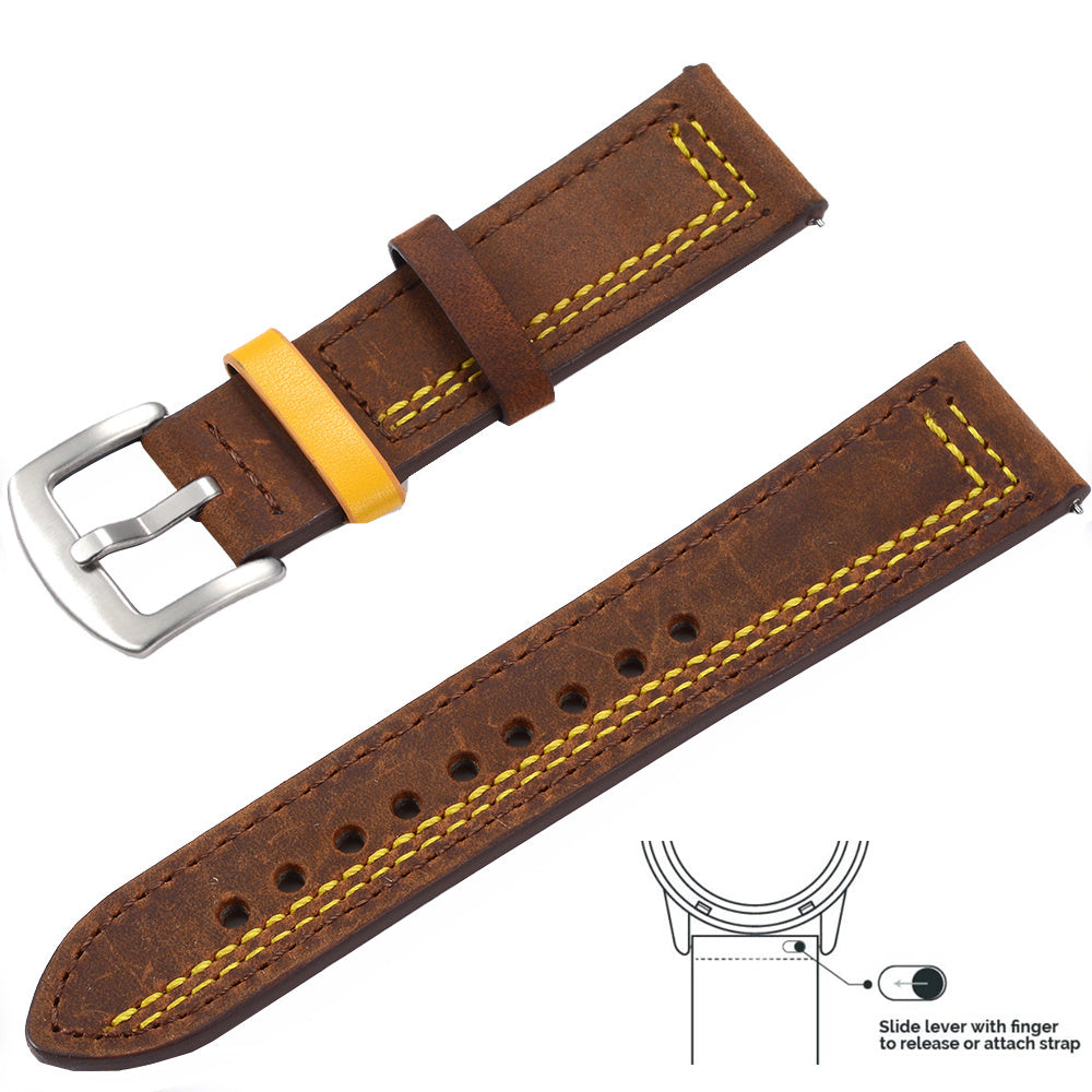 Grained Leather Strap For Quick Release Hand Made Retro