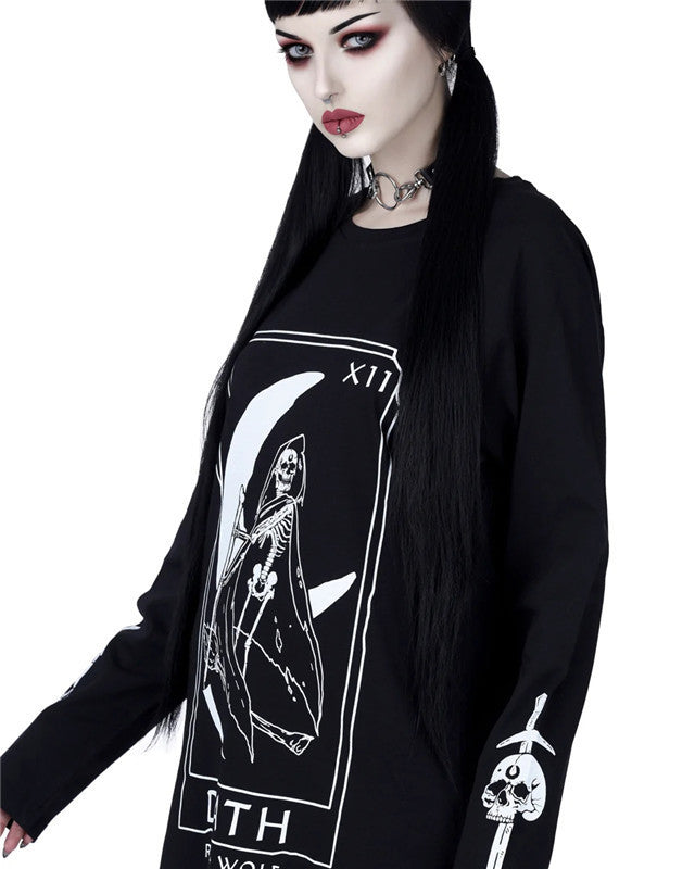 Autumn And Winter Gothic Dark Moon Letter Printing Round Neck And Long Pattern Sweater