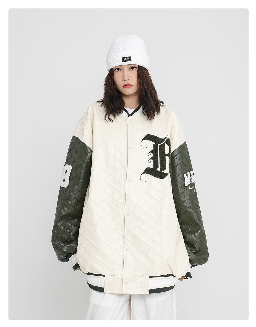 Letter Embroidery Contrast Color Men's And Women's Baseball Jacket