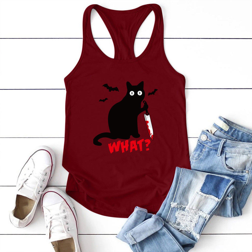 Gothic Cat Knife Bat What Printed Vest