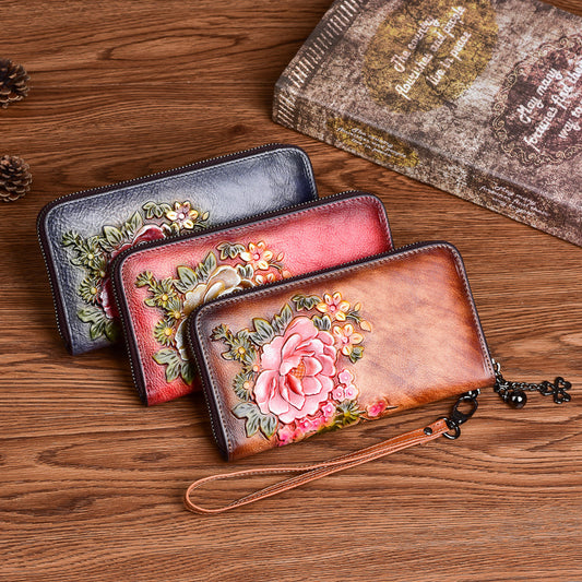 Multipurpose leather wallet with floral pattern