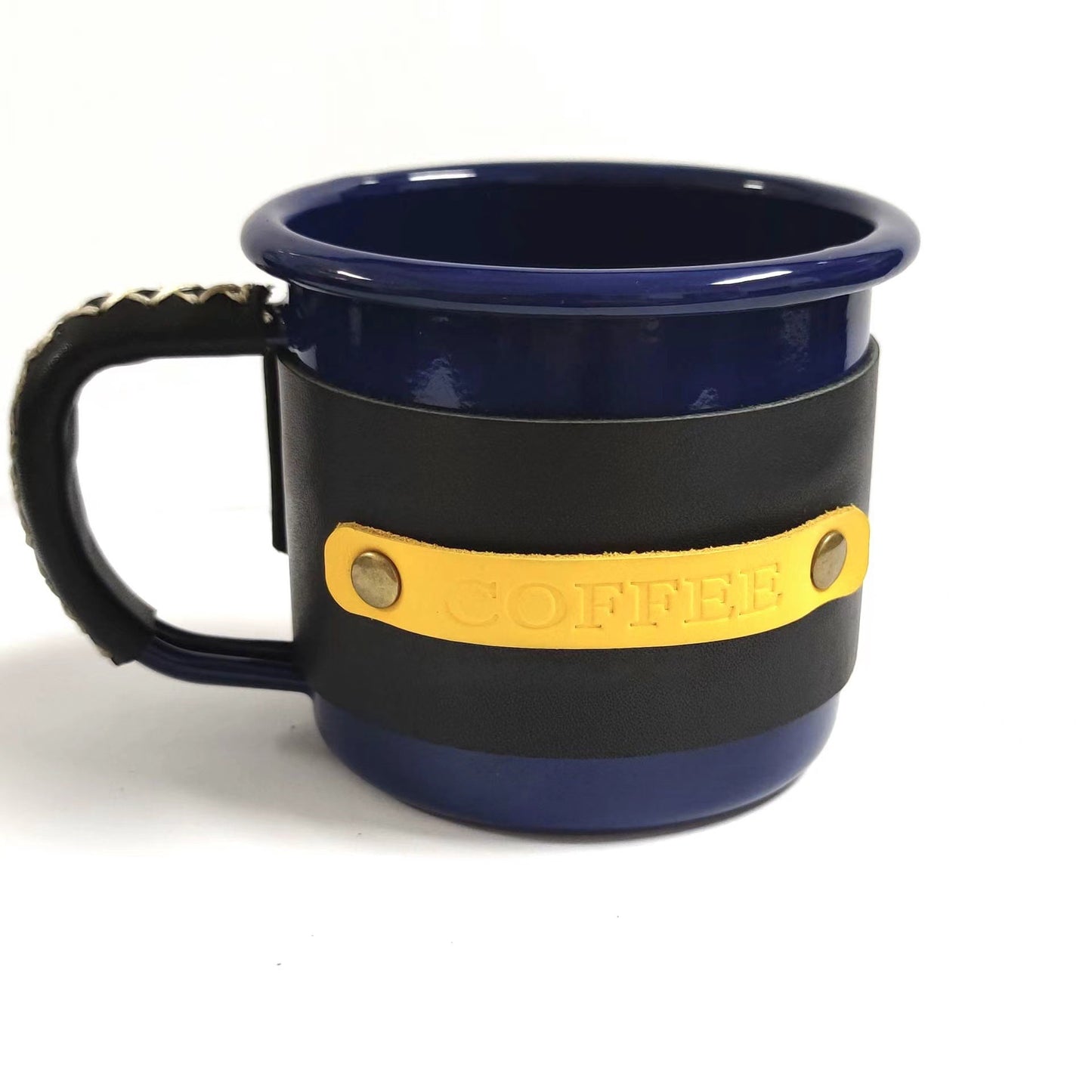 Enamel Coffee Mug 8cm With Leather Case