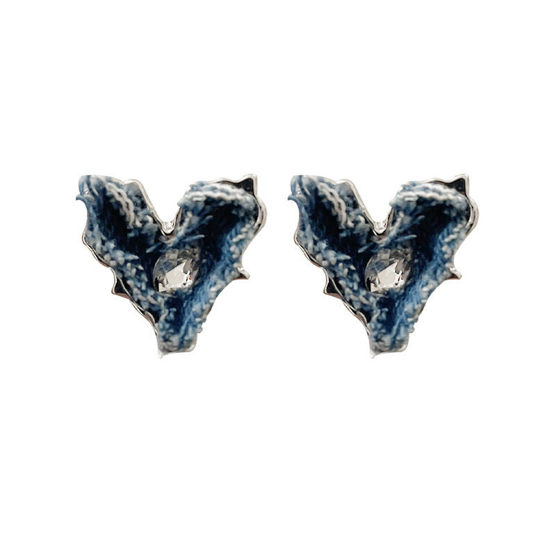 Niche Blue Denim Love Heart Earrings