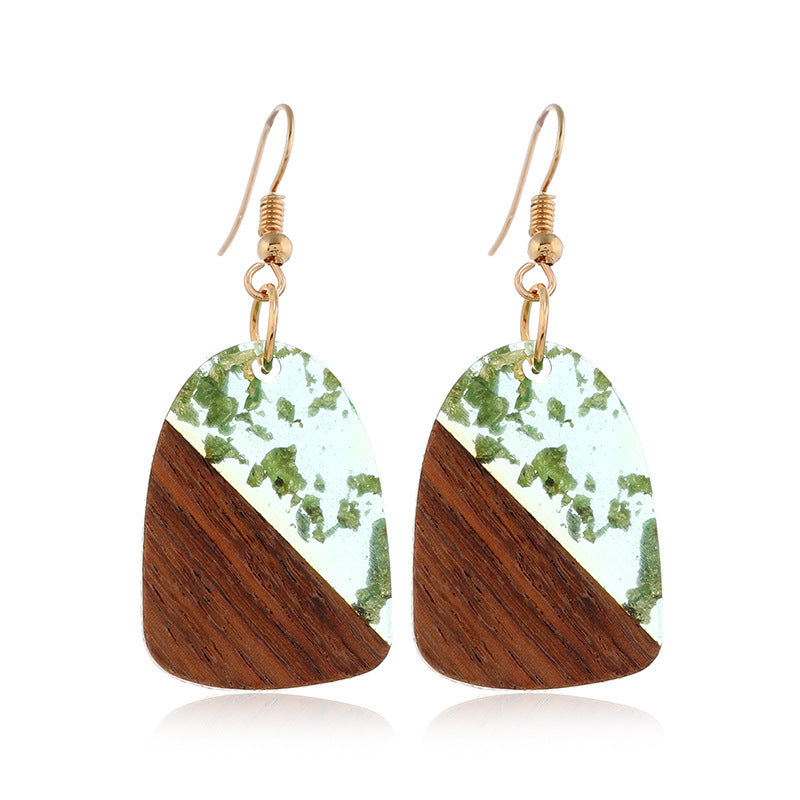 Vintage Resin Splicing Wood Earrings