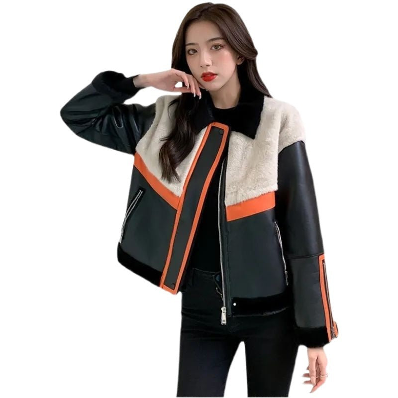 Faux fur motorcycle jacket in faux leather