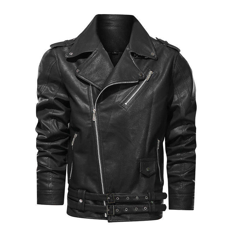 Motorcycle PU Multi-Zip Belt Leather Jacket