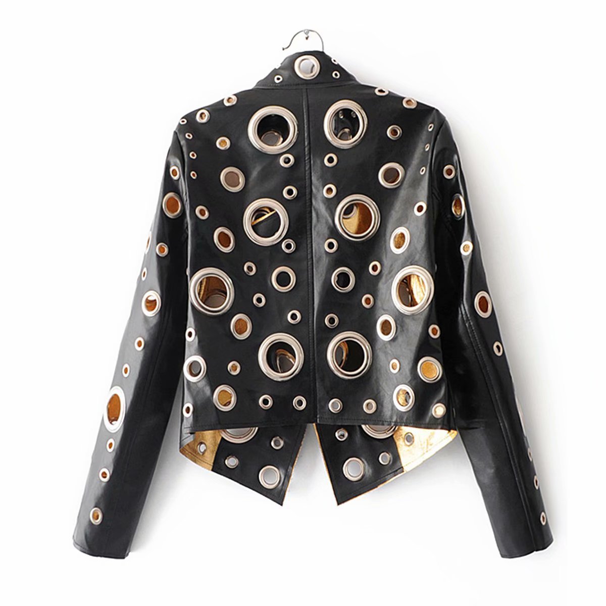 European And American Rock Style Hollow Metal Ring Leather Jacket