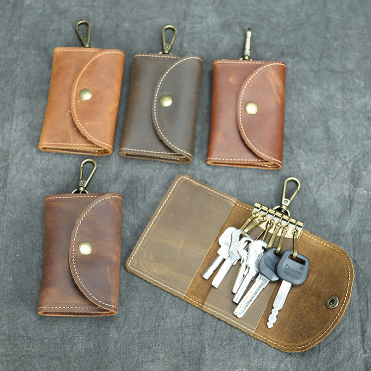 Handmade Crazy Horse Leather Key Case Large Capacity