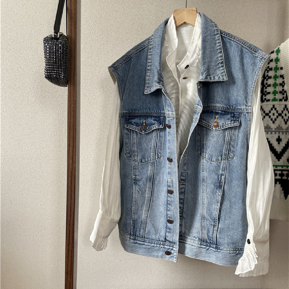 Ladies Denim Vest Loose Sleeveless Jacket Casual