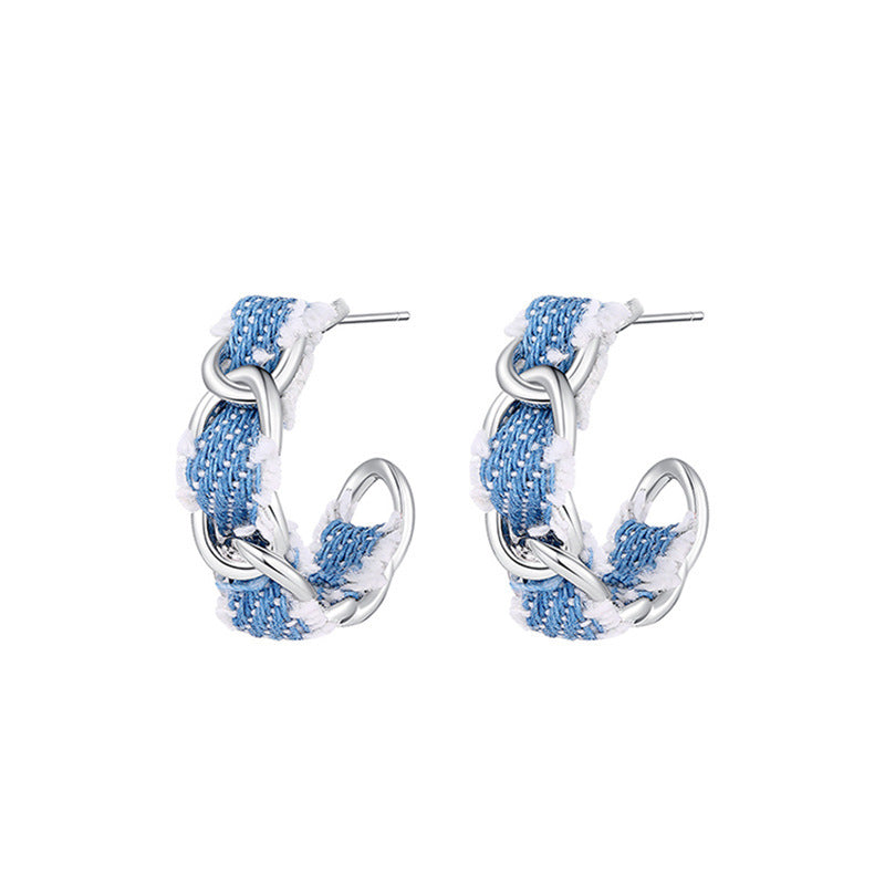 Retro C-Type Trendy Earrings Female Stud Earrings Sweet Cool Denim