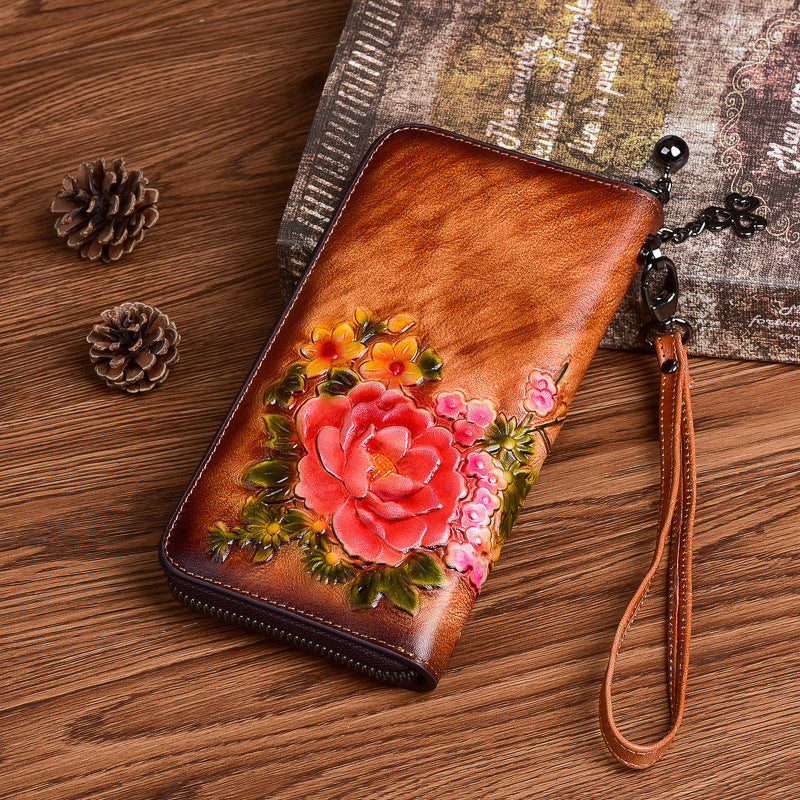 Multipurpose leather wallet with floral pattern