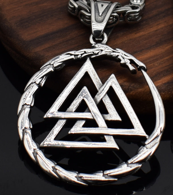 Men Stainless Steel Viking Valknut Amulet Dragon Pendant Necklace