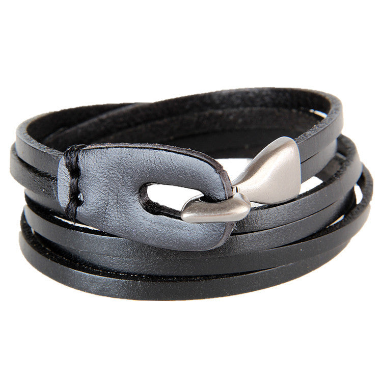 Retro Leather Bracelet 3-ring Winding Leather Hand Strap Hook Wrist Strap Metal Hook Buckle