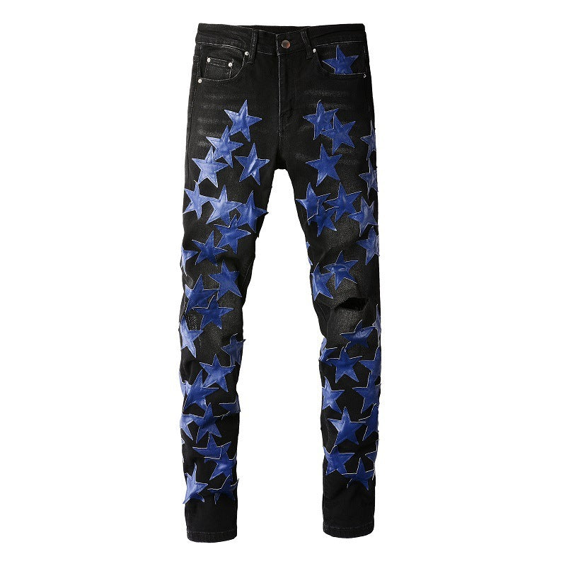 High Street Leather Dark Blue Star Trendy High Craft Stretch Slim Jeans