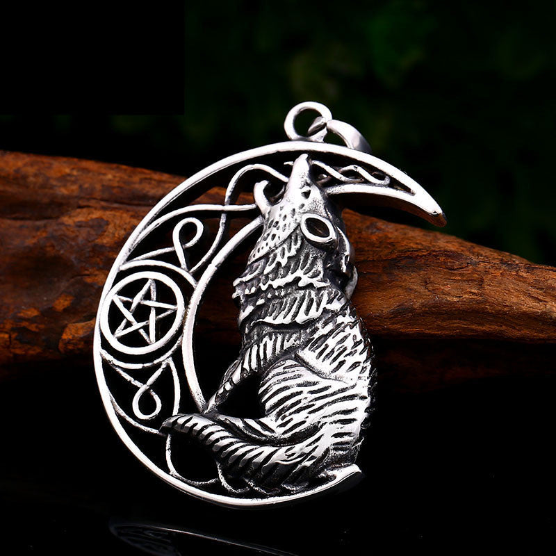 Viking Wolf Steel  Pendant