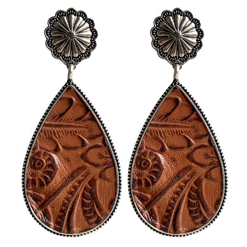 Western Embossed Leather Earrings Bohemian