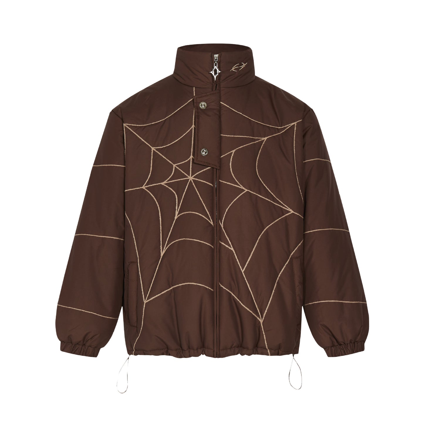 Spider Web Embroidered Lapel PU Leather Jacket American High Street BF Style Couple Baseball Uniform Trendy Coat