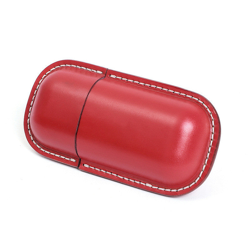 Vintage Handmade Leather Creative Capsule Portable Glasses Case