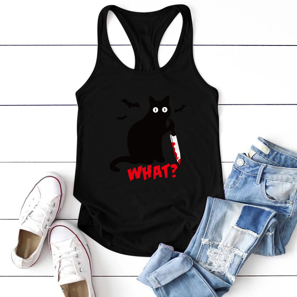 Gothic Cat Knife Bat What Printed Vest