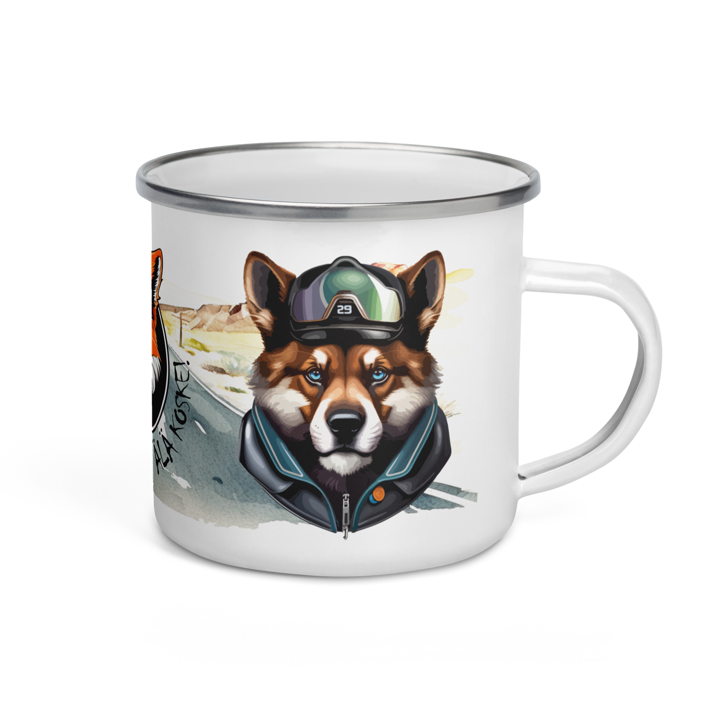 Enamel mug - biker cat