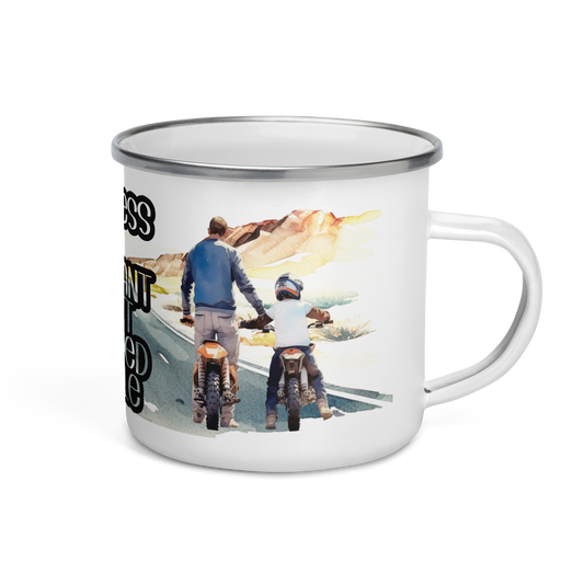 Enamel Mug - father and child and motorcycle