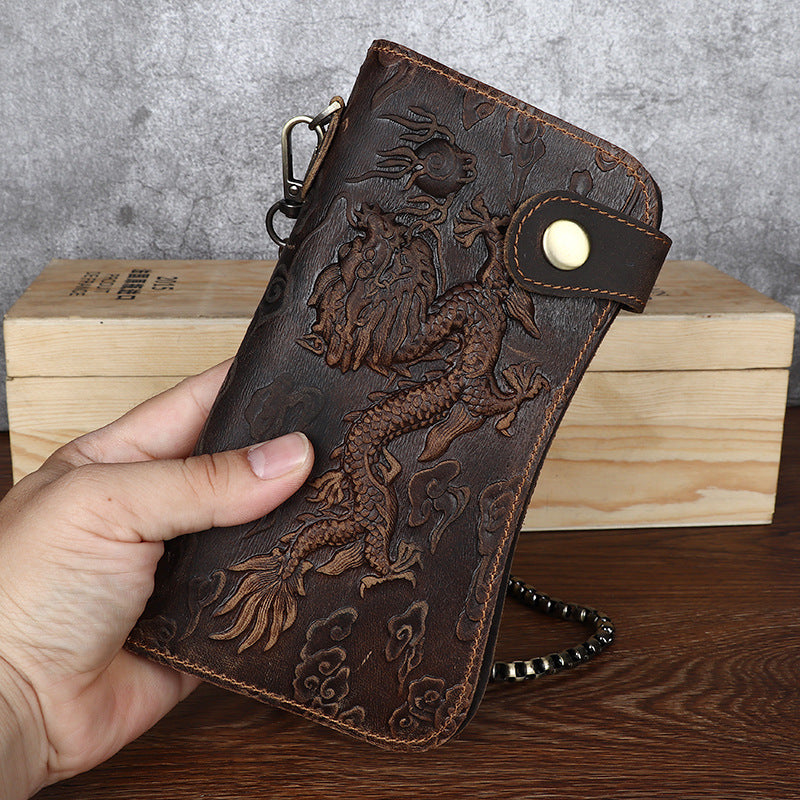 Fashion Vintage Crazy Horse Leather Men's Wallet Embossed