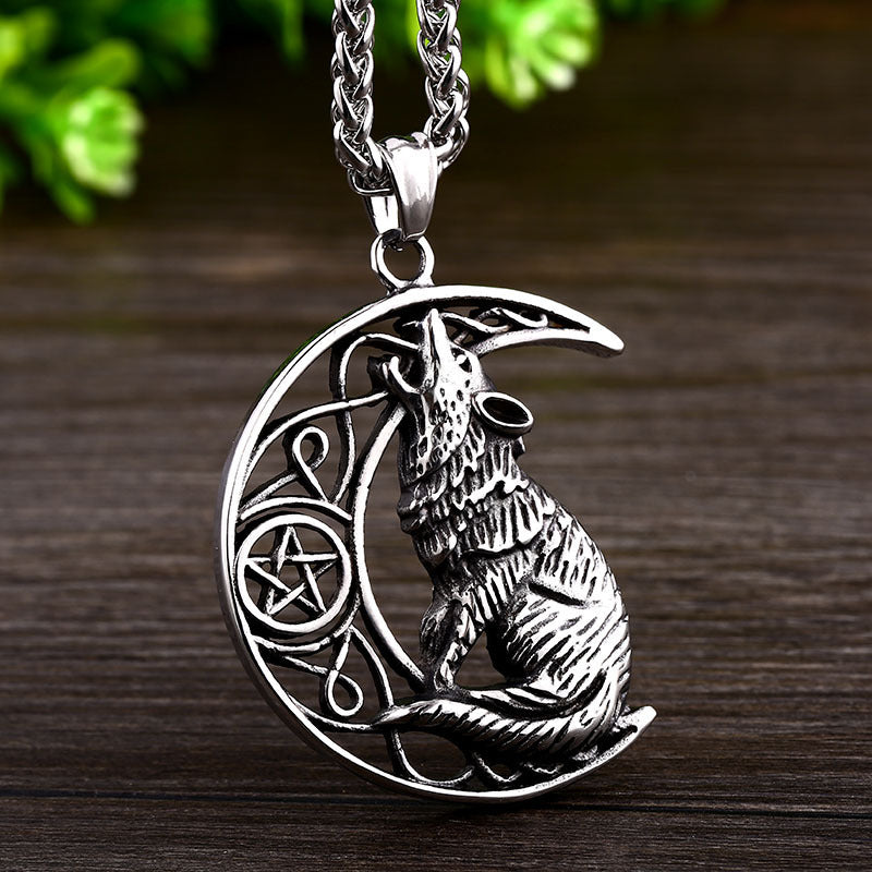 Viking Wolf Steel  Pendant