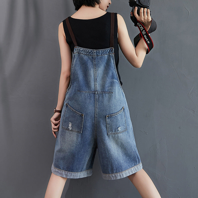 Women's Loose Denim Overalls Shorts