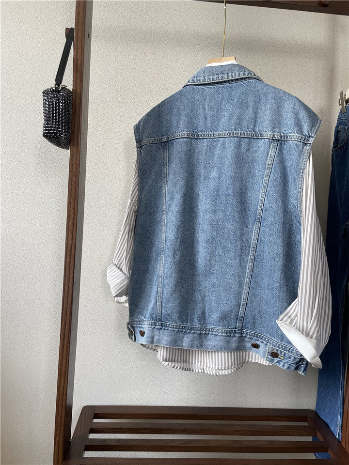 Ladies Denim Vest Loose Sleeveless Jacket Casual