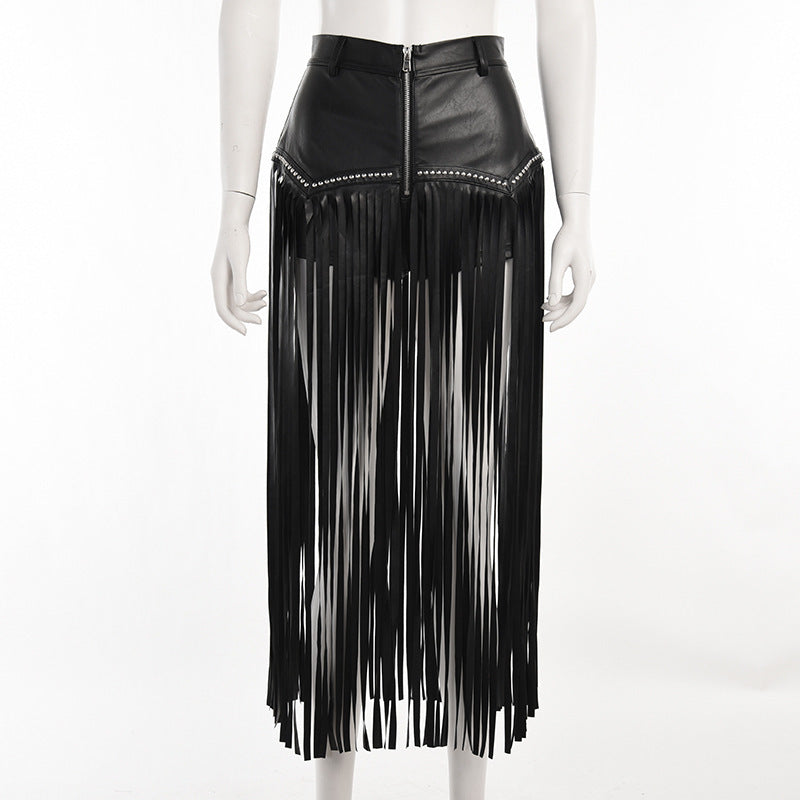 European And American Rivet Fringed Gothic Short Skirt