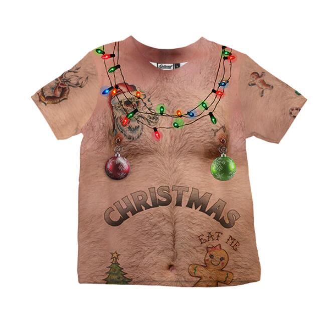 Men's Funny Christmas Shirt Glowing furry upper bodies and Christmas decorations,