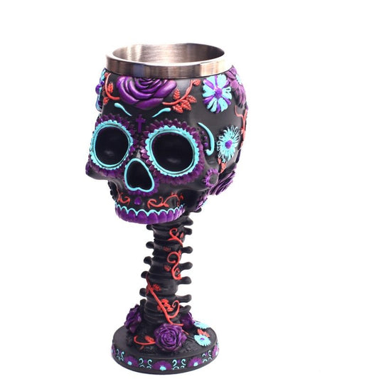 gootti tyylinen sugarskull viinilasi