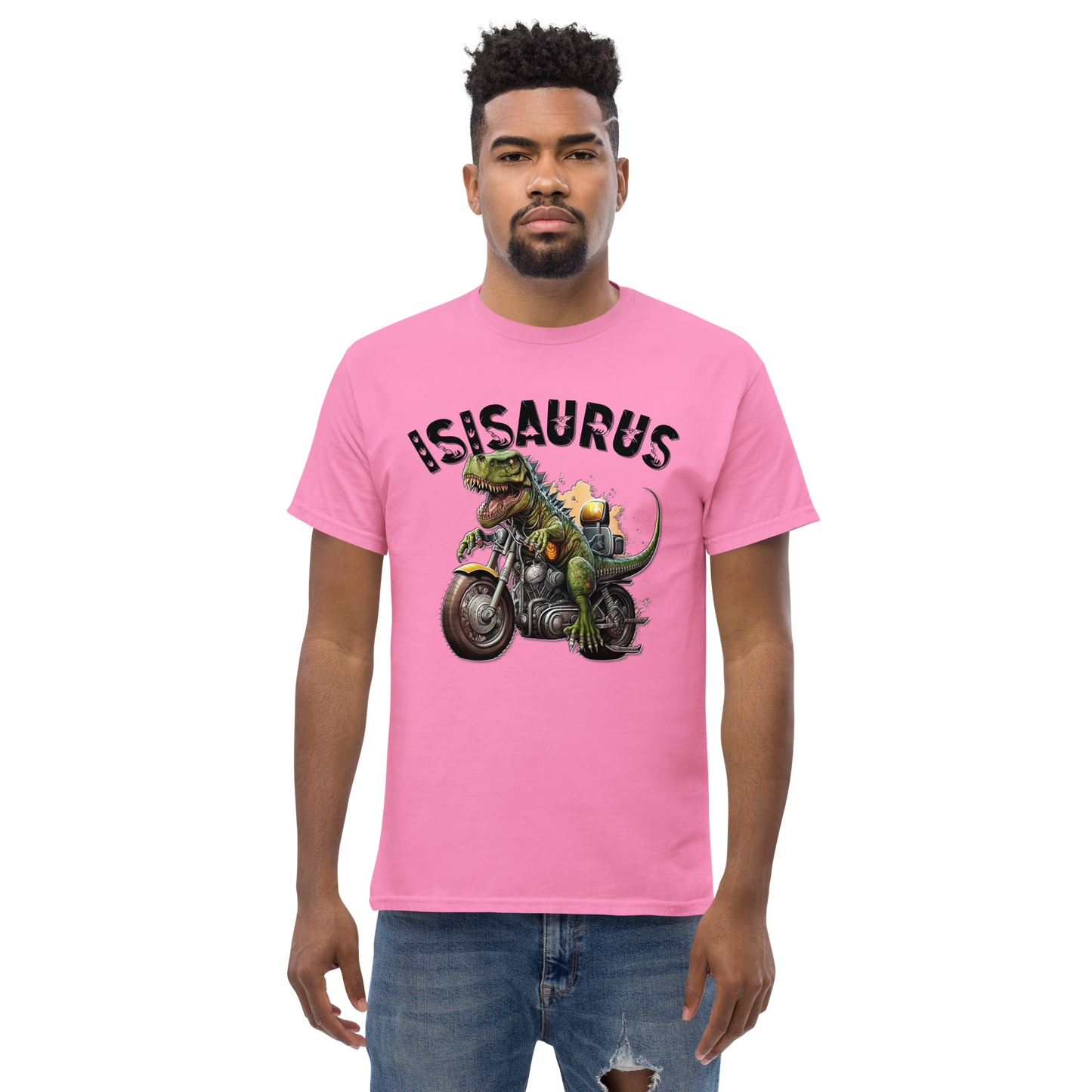 Men's t-shirt - isisaurus biker