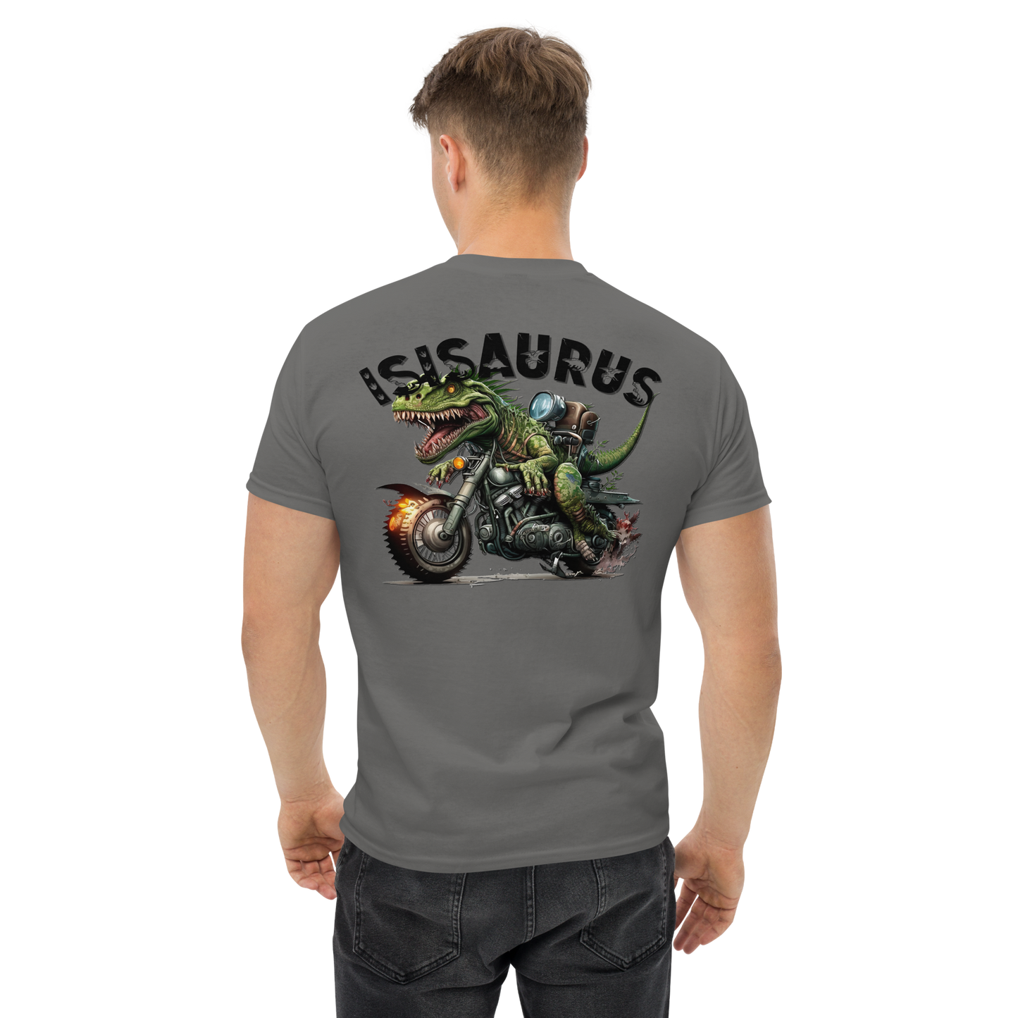 Men's t-shirt - isisaurus biker