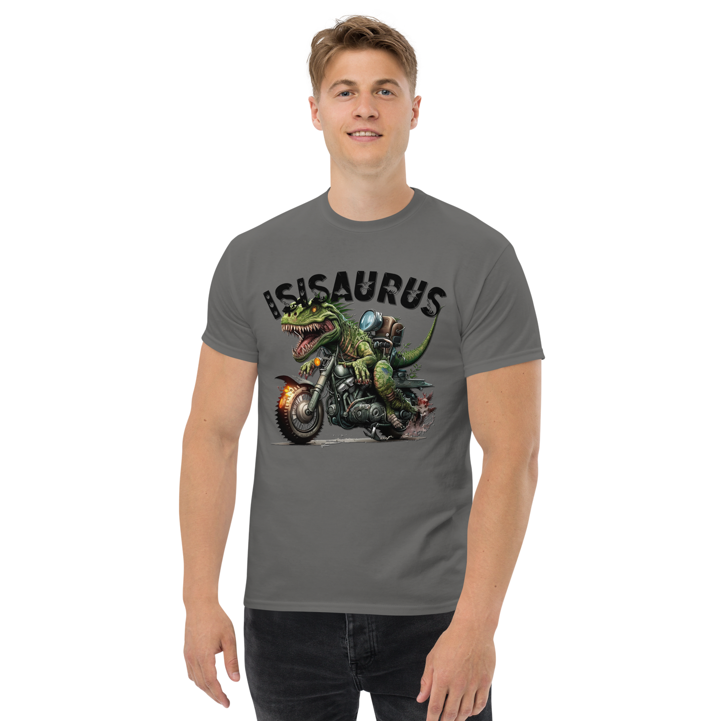 Men's t-shirt - isisaurus biker