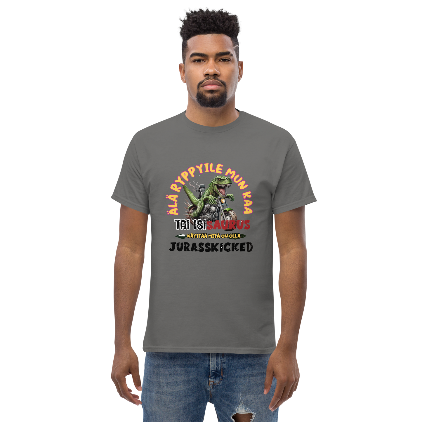 Men's t-shirt - isisaurus biker don't wrinkle