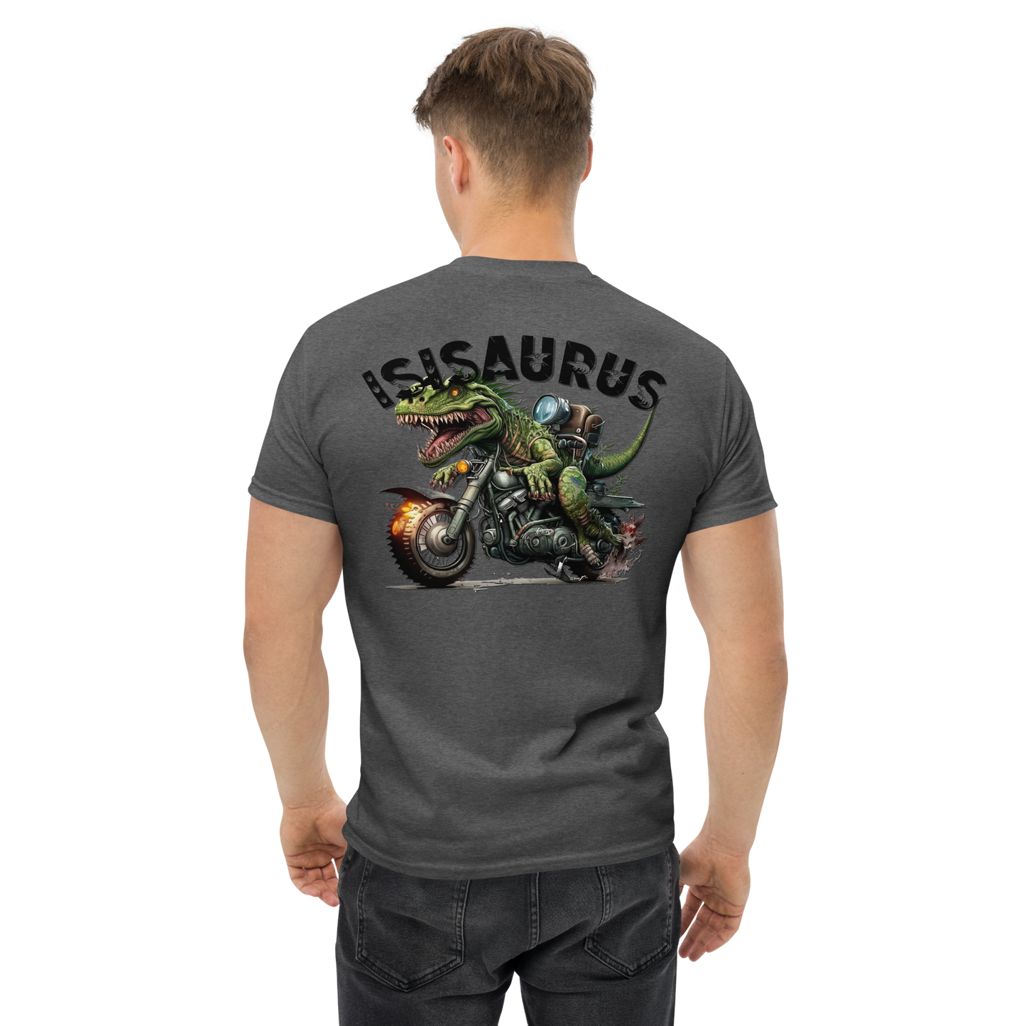 Men's t-shirt - isisaurus biker