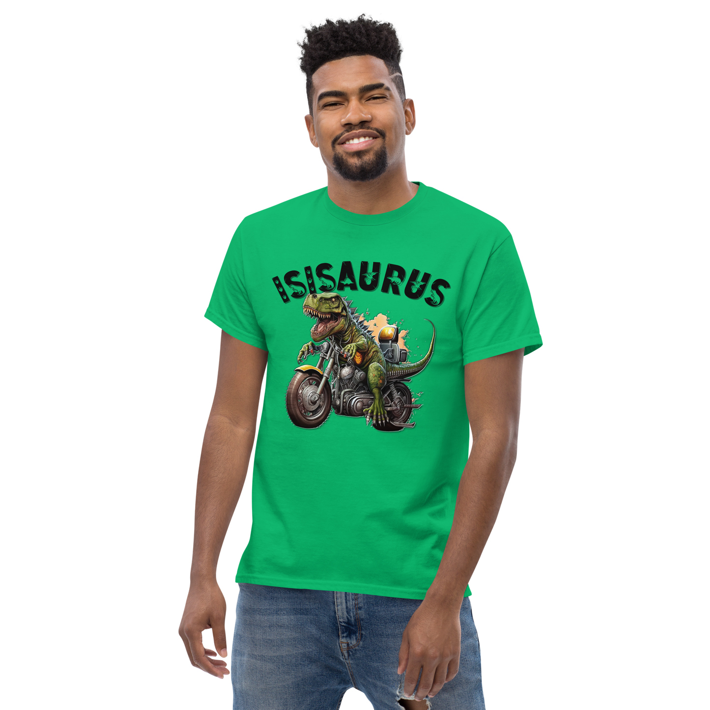 Men's t-shirt - isisaurus biker