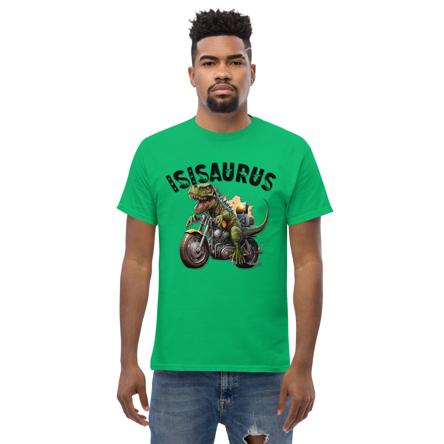 Men's t-shirt - isisaurus biker