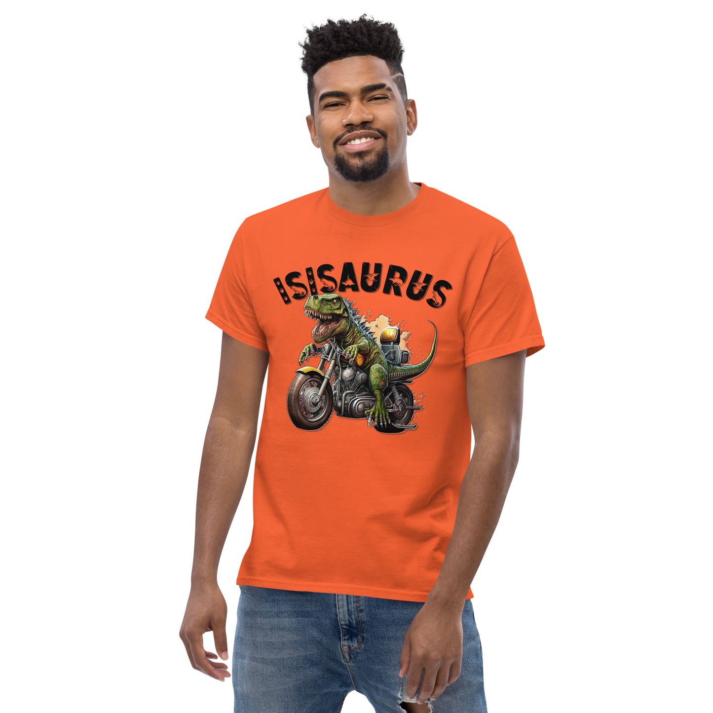 Men's t-shirt - isisaurus biker