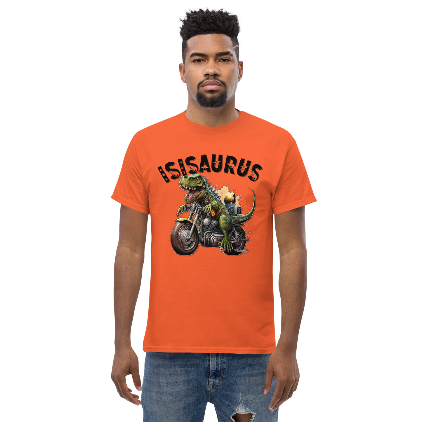 Men's t-shirt - isisaurus biker